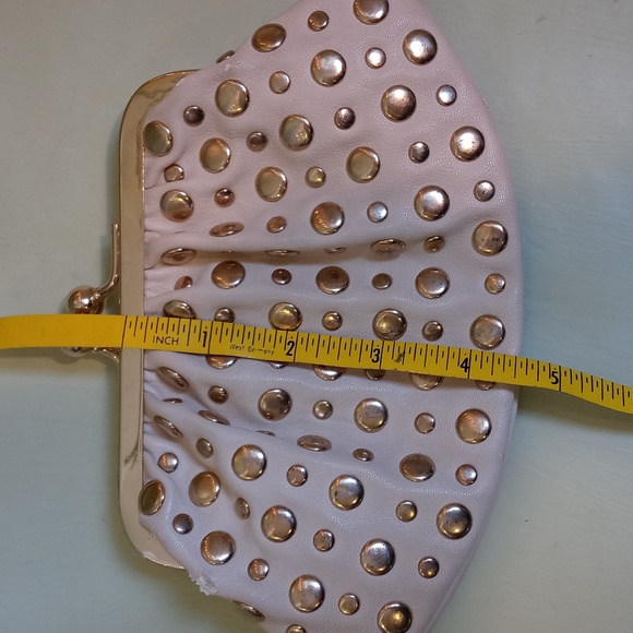 Women's VEGAN certified cream gold studded leather handheld 8×4½" clutch - Picture 11 of 12